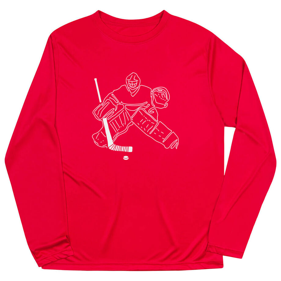 Hockey Long Sleeve Performance Tee - Hockey Goalie Sketch - Personalization Image