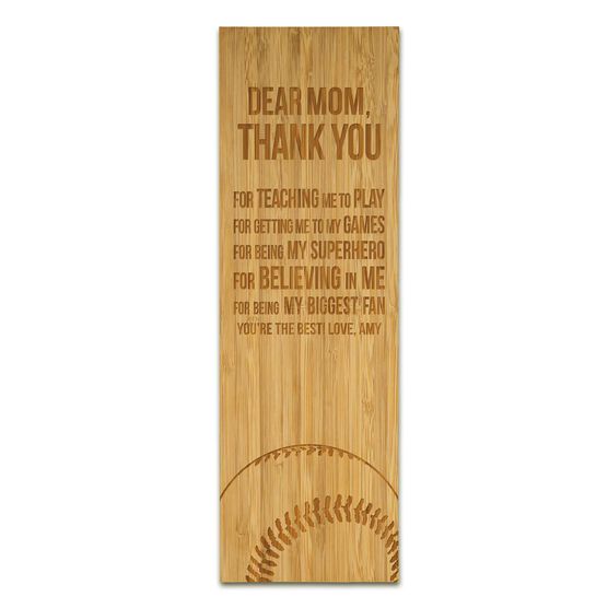 Softball 12.5" X 4" Engraved Bamboo Removable Wall Tile - Dear Mom