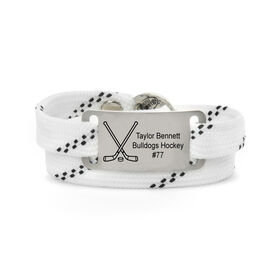 Adjustable Hockey Lace Bracelet With Slider - Personalized Crossed Sticks