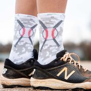 Baseball Woven Mid-Calf Socks - Crossed Bats - Camo