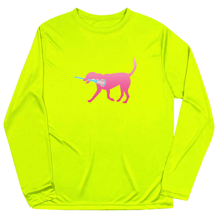 Girls Lacrosse Long Sleeve Performance Tee - LuLa the Lax Dog(Pink)