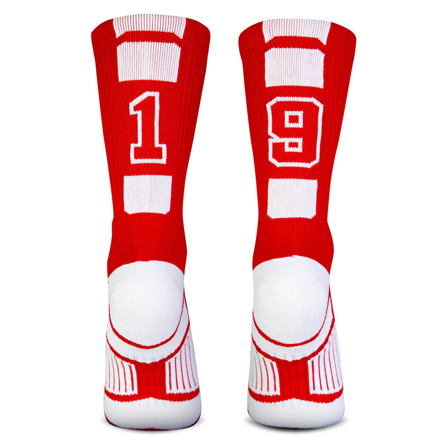 Team Number Woven Mid-Calf Socks - Red