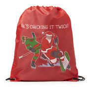 Hockey Drawstring Backpack - He's Checking It Twice