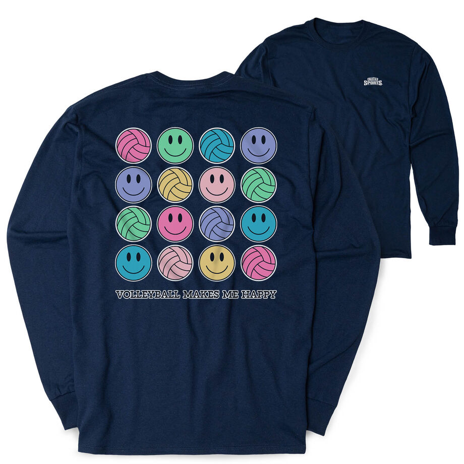 Volleyball Tshirt Long Sleeve - Volleyball Makes Me Happy (Back Design)