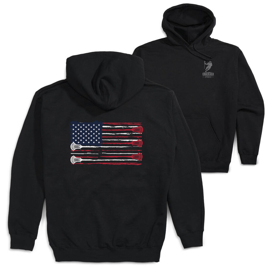Guys Lacrosse Hooded Sweatshirt - USA Sticks (Back Design)