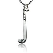 Silver Field Hockey Pendant Necklace with Cubic Zirconia