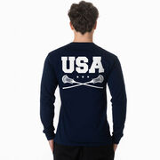 Guys Lacrosse Tshirt Long Sleeve - USA(Back Design)