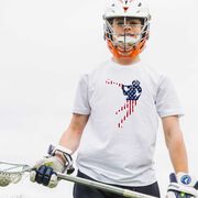 Guys Lacrosse Short Sleeve T-Shirt - American Flag Silhouette