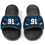 Hockey Repwell&reg; Slide Sandals - Hockey Crossed Sticks with Number