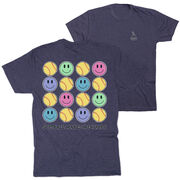 Softball Short Sleeve T-Shirt - Softball Makes Me Happy (Back Design)