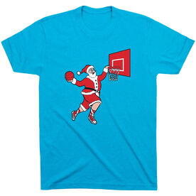 Basketball T-Shirt Short Sleeve - Slam Dunk Santa [Adult Large/Turquoise] - SS