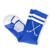 Hockey Woven Mid-Calf Socks - Classic Stripe Crossed Sticks (Royal/White)