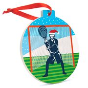 Lacrosse Round Ceramic Ornament - Santa Goalie