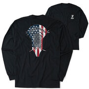 Guys Lacrosse Tshirt Long Sleeve - Patriotic Stick (Back Design)