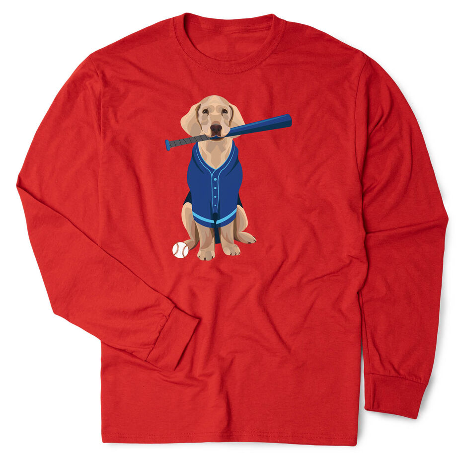 Baseball Tshirt Long Sleeve - Dinger the Baseball Dog