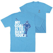 Guys Lacrosse Short Sleeve T-Shirt - My Goal Is To Deny Yours Defenseman (Back Design)