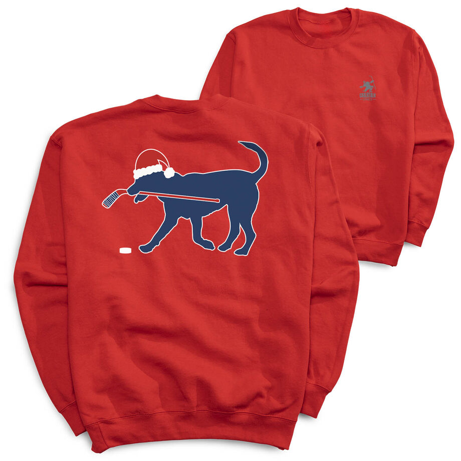 Hockey Crewneck Sweatshirt - Santa Hockey Dog (Back Design)