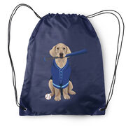 Baseball Drawstring Backpack - Dinger the Baseball Dog