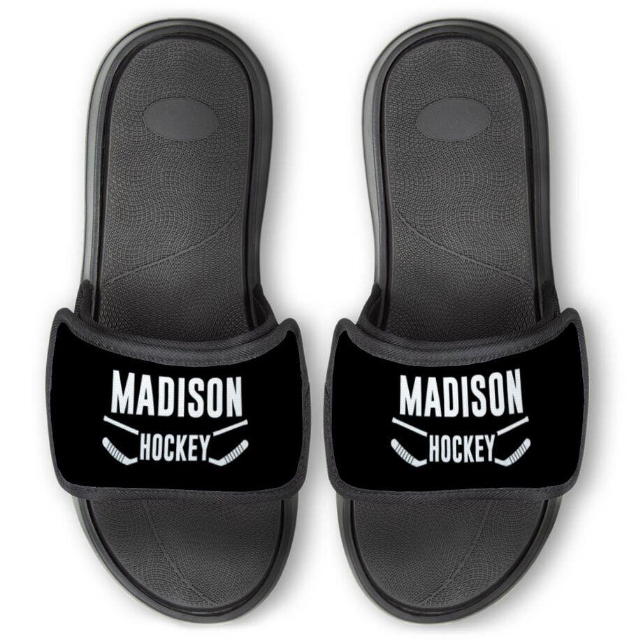 Hockey Repwell&reg; Slide Sandals - Personalized Team Name with Sticks - Personalization Image