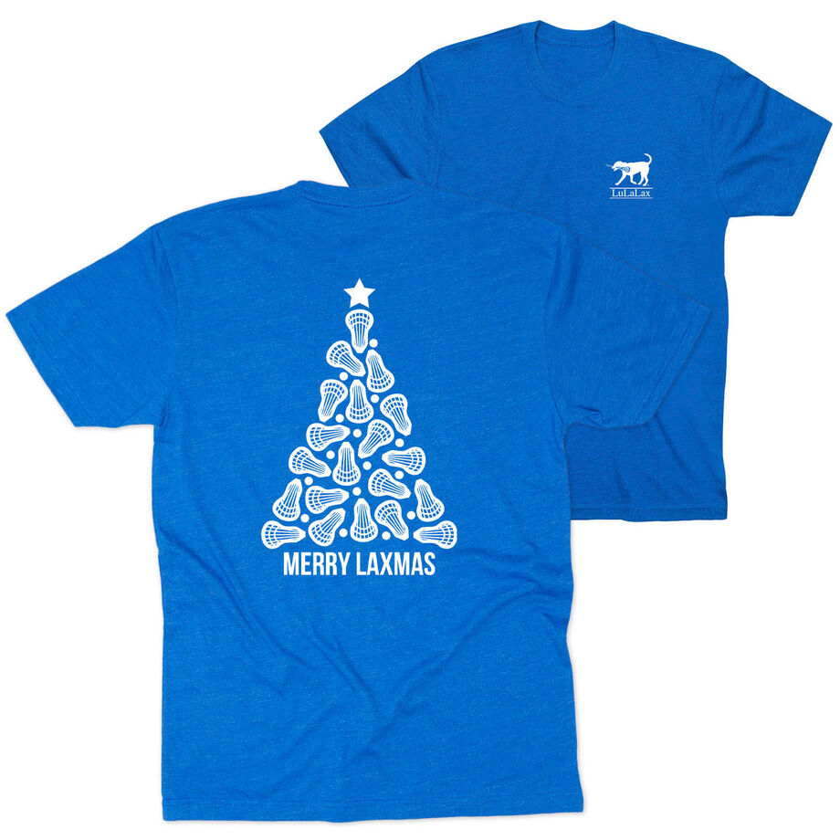 Girls Lacrosse Short Sleeve T-Shirt - Merry Laxmas Tree (Back Design) 