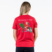 Hockey Short Sleeve T-Shirt - He's Checking It Twice (Back Design) 
