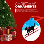 Skiing Round Ceramic Ornament - Skiing Dog