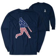 Baseball Tshirt Long Sleeve - Baseball Stars and Stripes Player (Back Design)