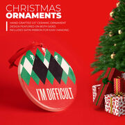 Skiing Round Ceramic Ornament - I'm Difficult