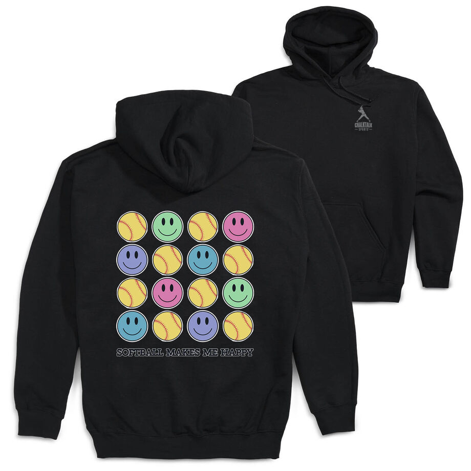 Softball Hooded Sweatshirt - Softball Makes Me Happy (Back Design)