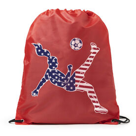 Soccer Drawstring Backpack - Girls Soccer Stars and Stripes Player