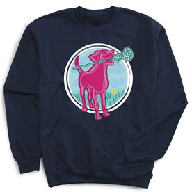 Girls Lacrosse Crewneck Sweatshirt - Lacrosse Dog with Girl Stick