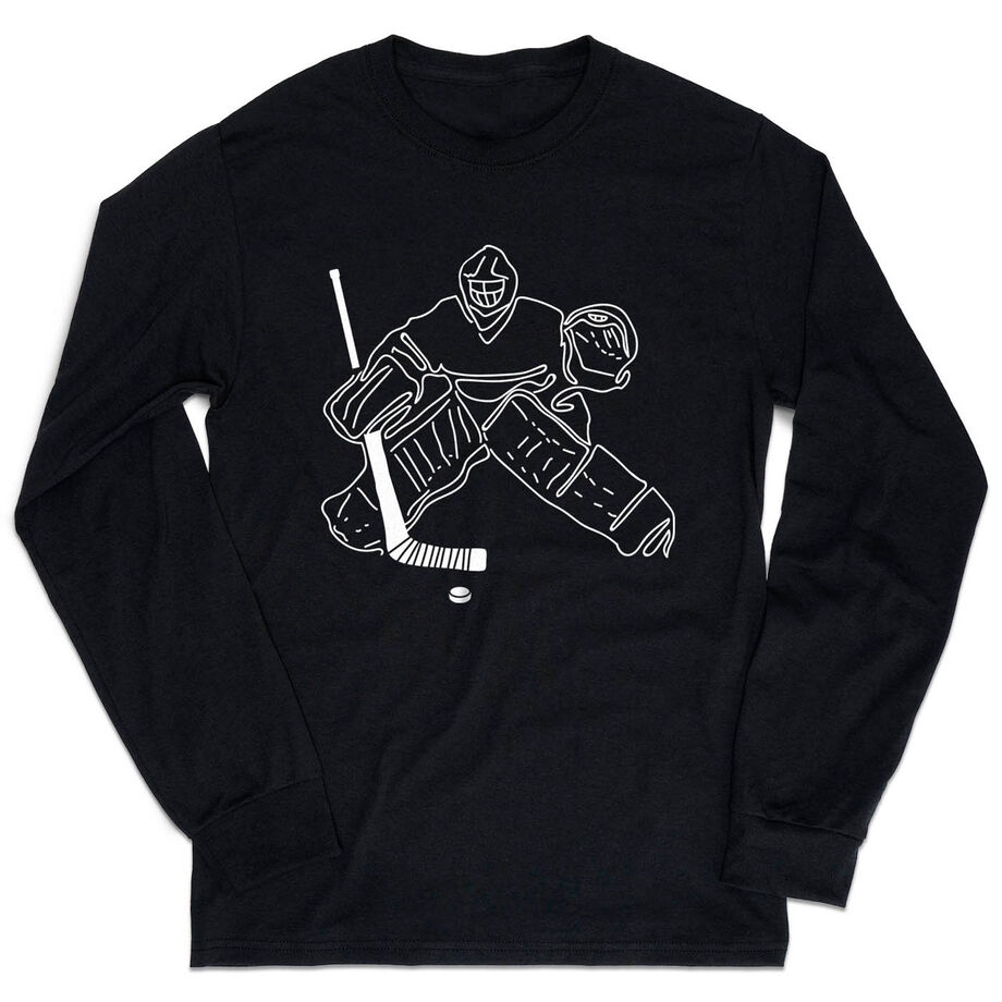 Hockey Tshirt Long Sleeve - Hockey Goalie Sketch - Personalization Image
