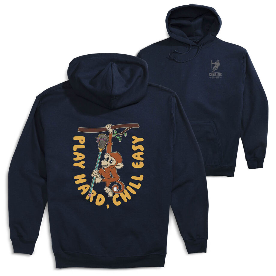 Guys Lacrosse Hooded Sweatshirt - Play Hard, Chill Easy (Back Design)