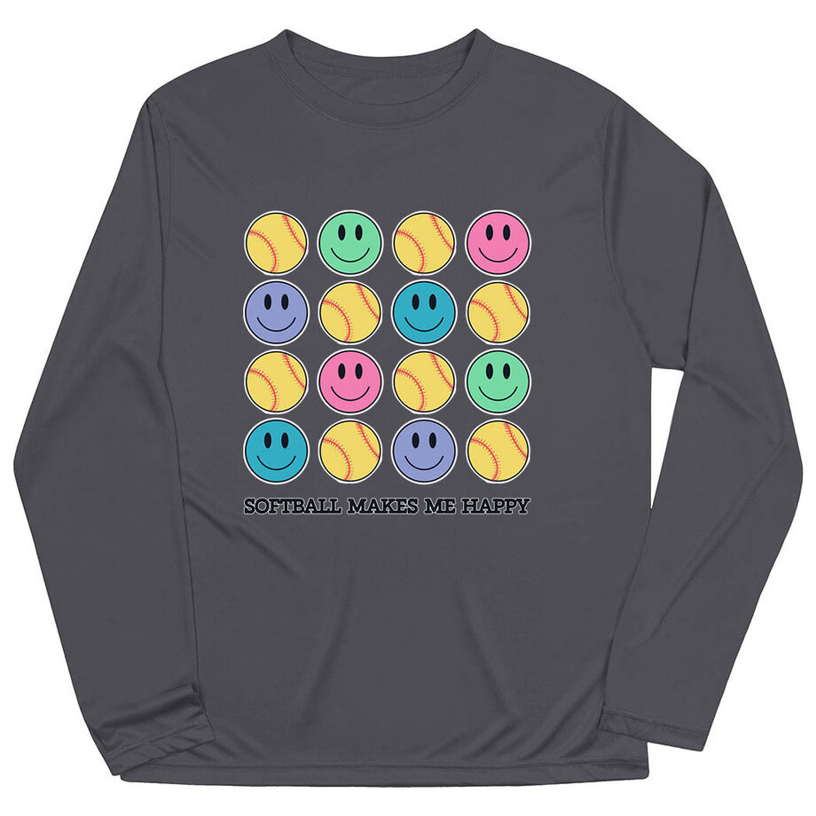 Softball Long Sleeve Performance Tee - Softball Makes Me Happy