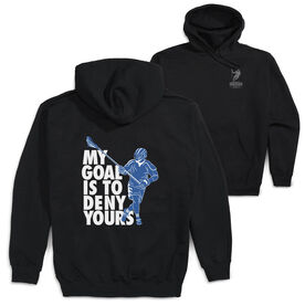 Guys Lacrosse Hooded Sweatshirt - My Goal Is To Deny Yours Defenseman(Back Design) [Adult Medium/Black] - SS