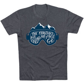  Skiing & Snowboarding Short Sleeve T-Shirt - The Mountains Are Calling [Adult X-Large/Charcoal] - SS