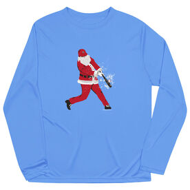 Baseball Long Sleeve Performance Tee - Home Run Santa [Adult X-Large/Light Blue] - SS