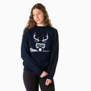 Girls Lacrosse Crew Neck Sweatshirt - Lax Girl Reindeer