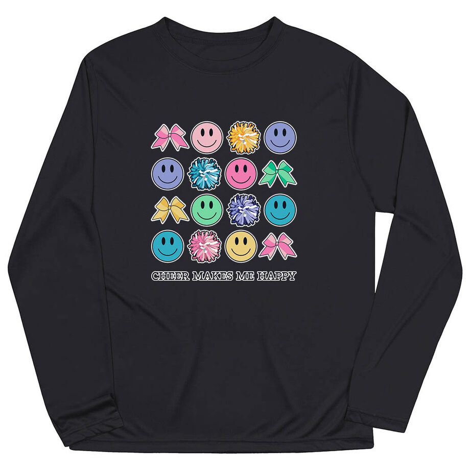 Cheerleading Long Sleeve Performance Tee - Cheer Makes Me Happy