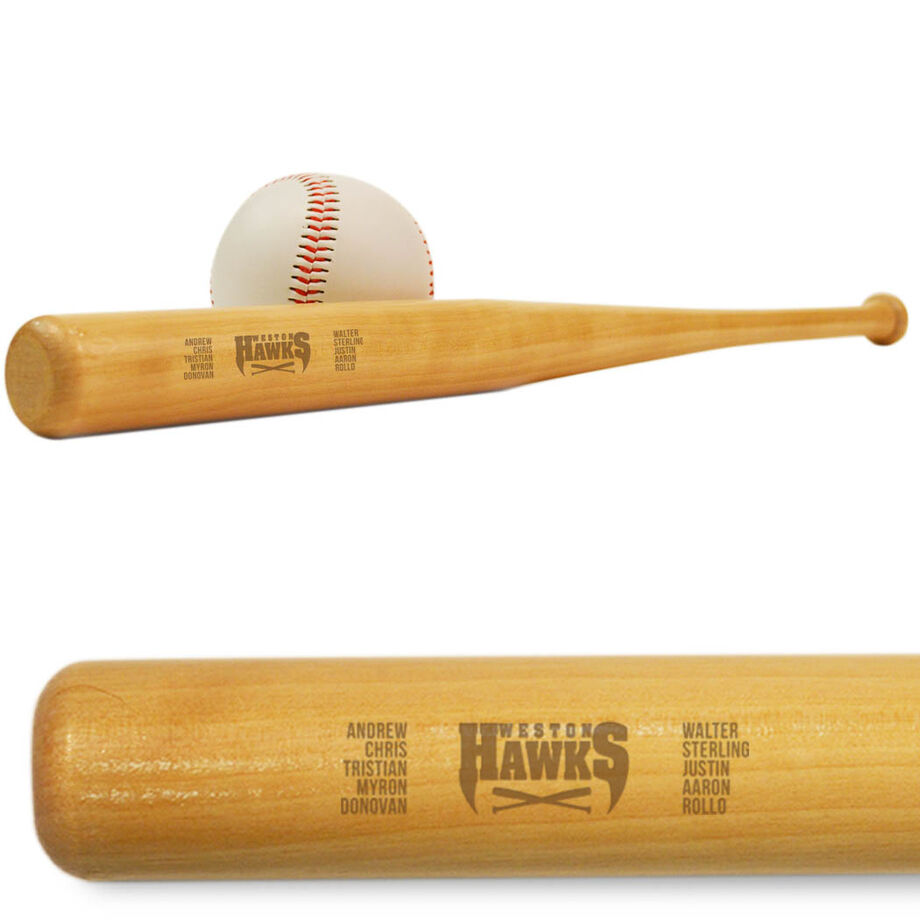 Engraved Mini Baseball Bat - Team Logo With Roster
