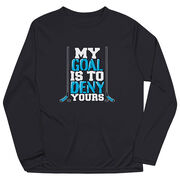 Hockey Long Sleeve Performance Tee - My Goal Is To Deny Yours Hockey (Blue/Black)