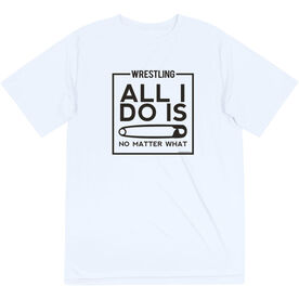 Wrestling Short Sleeve Performance Tee - All I Do Is Pin [Youth Medium/White] - SS