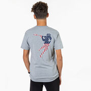 Guys Lacrosse Short Sleeve T-Shirt - American Flag Silhouette (Back Design)