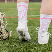 Girls Lacrosse Woven Mid-Calf Socks - Sundae (White/Pink/Green)