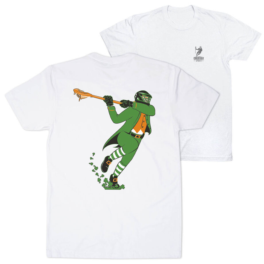 Guys Lacrosse Short Sleeve T-Shirt - Lacrosse Leprechaun (Back Design)