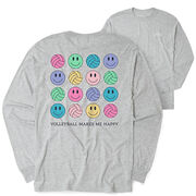 Volleyball Tshirt Long Sleeve - Volleyball Makes Me Happy (Back Design)