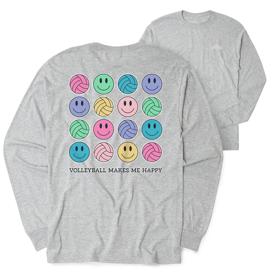 Volleyball Tshirt Long Sleeve - Volleyball Makes Me Happy (Back Design)