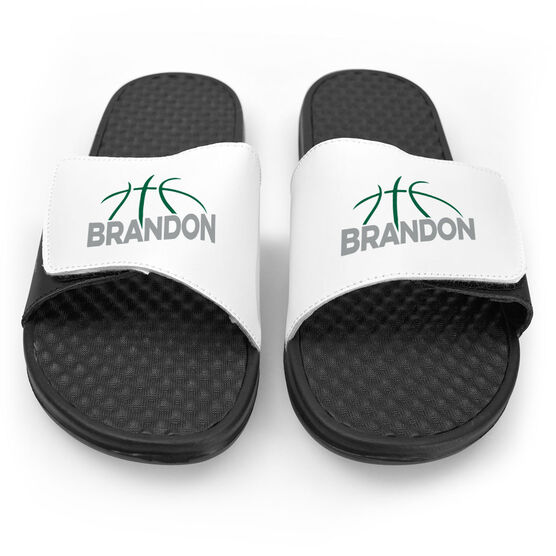Basketball White Slide Sandals Basketball Lines With Name