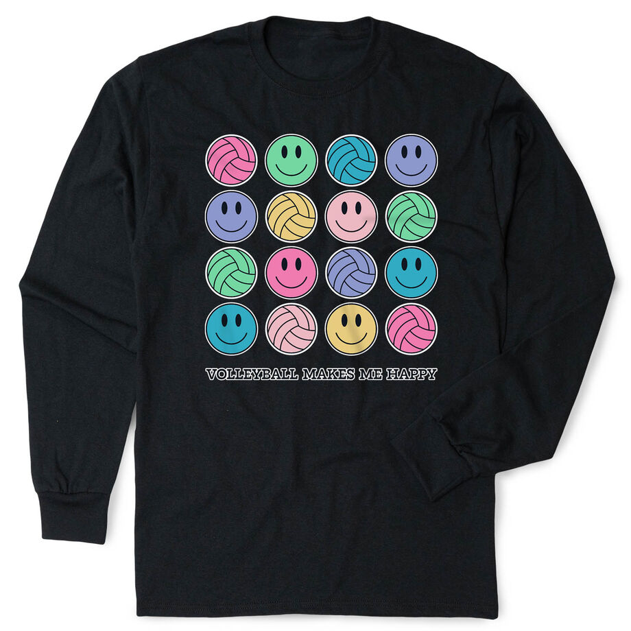 Volleyball Tshirt Long Sleeve - Volleyball Makes Me Happy