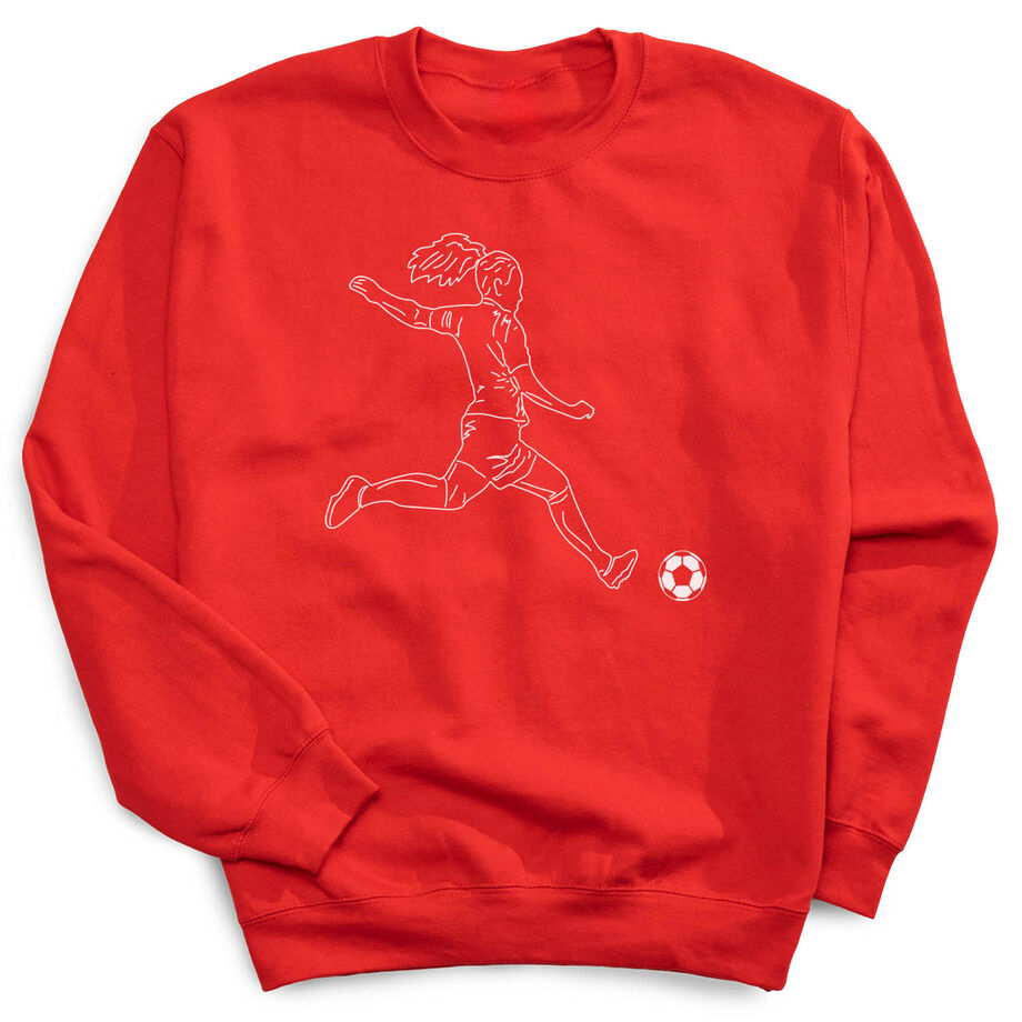 Soccer Crewneck Sweatshirt - Soccer Girl Player Sketch - Personalization Image